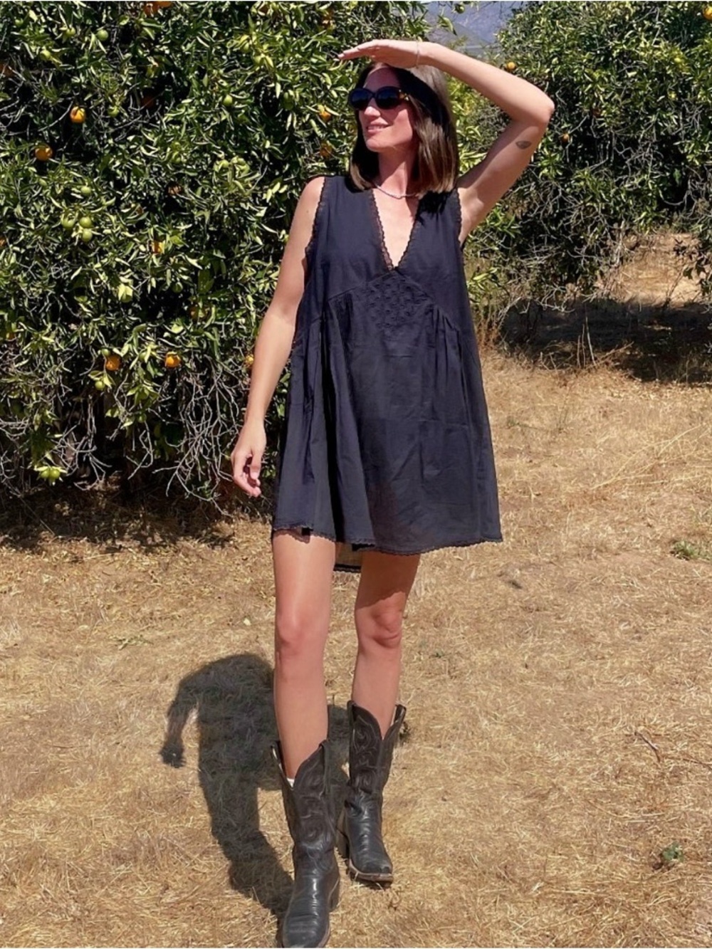 LANEWAY THE LABEL Vintage Cotton Mini Dress in Black/Noir XS - Picture 5 of 6